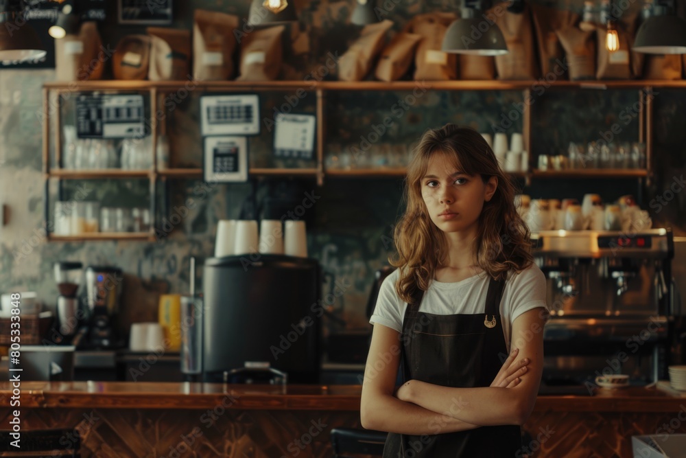 Girl working part time at cafe. Girl working part time at cafe.