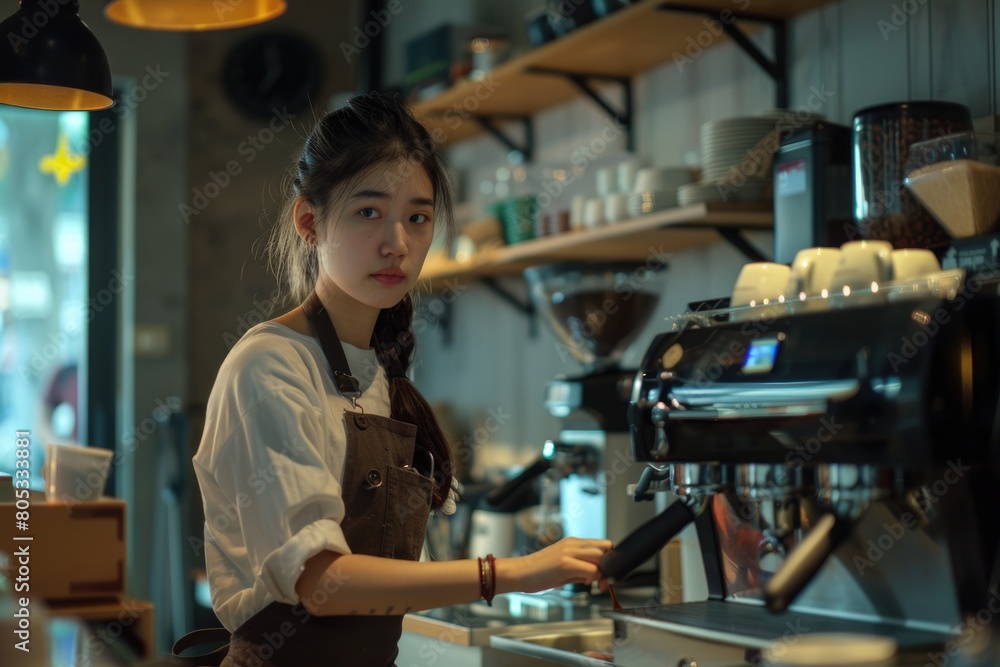 Girl working part time at cafe. Girl working part time at cafe.