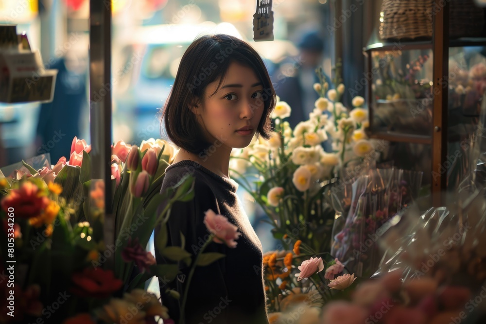 Japanese flower shop woman