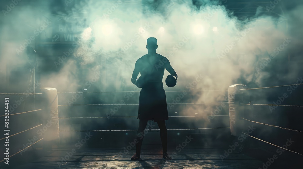 boxer training alone in the ring, shadowboxing with determination boxer training alone in the ring, shadowboxing with determination