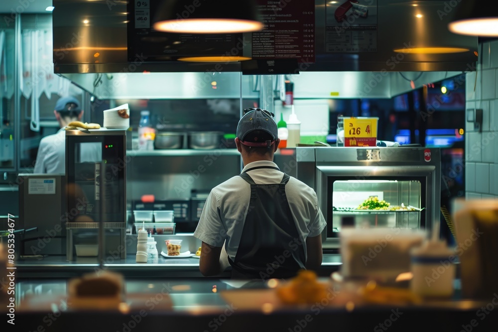 Minimum Wage Employee at a Fast food Restaurant Kitchen Minimum Wage Employee at a Fast food Restaurant Kitchen