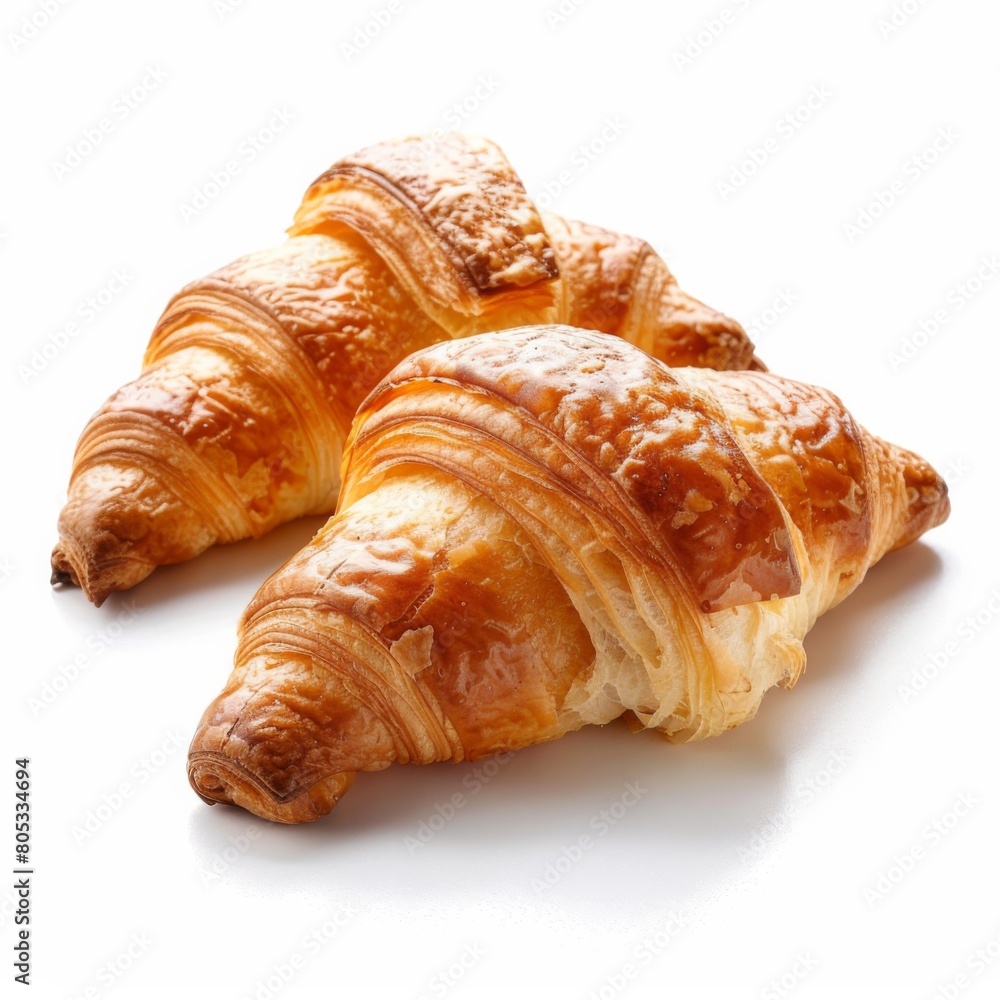 Two buttery croissants delicately stacked on top of each other