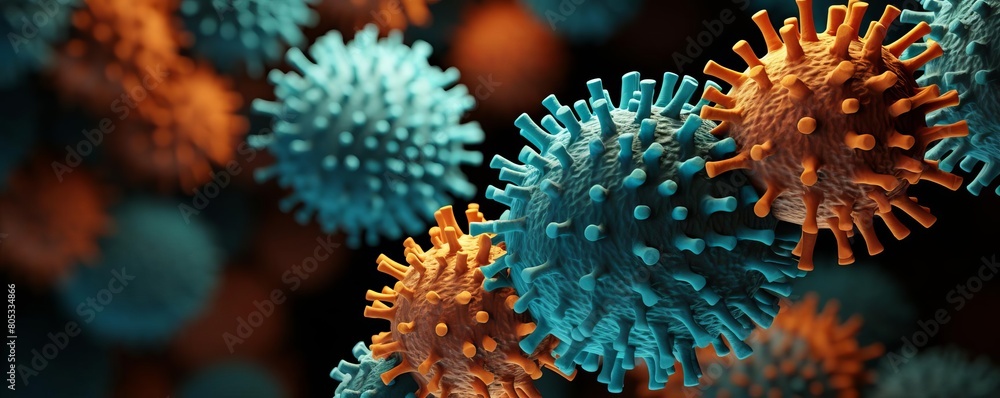A close up of a bunch of colorful bacteria. The bacteria are orange and blue A close up of a bunch of colorful bacteria. The bacteria are orange and blue