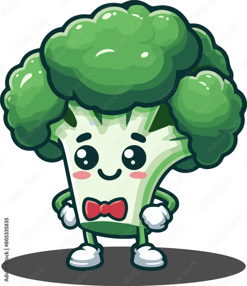 Vector illustration a cartoon broccoli character is smiling and wearing pink tie. Vector illustration a cartoon broccoli character is smiling and wearing pink tie.