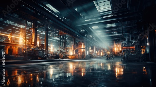 industrial blurred manufacturing plant interior