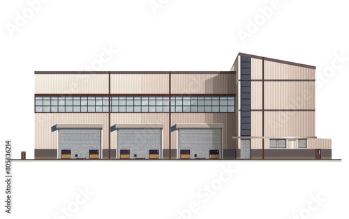 Building for Industrial Warehousing isolated on Transparent background.