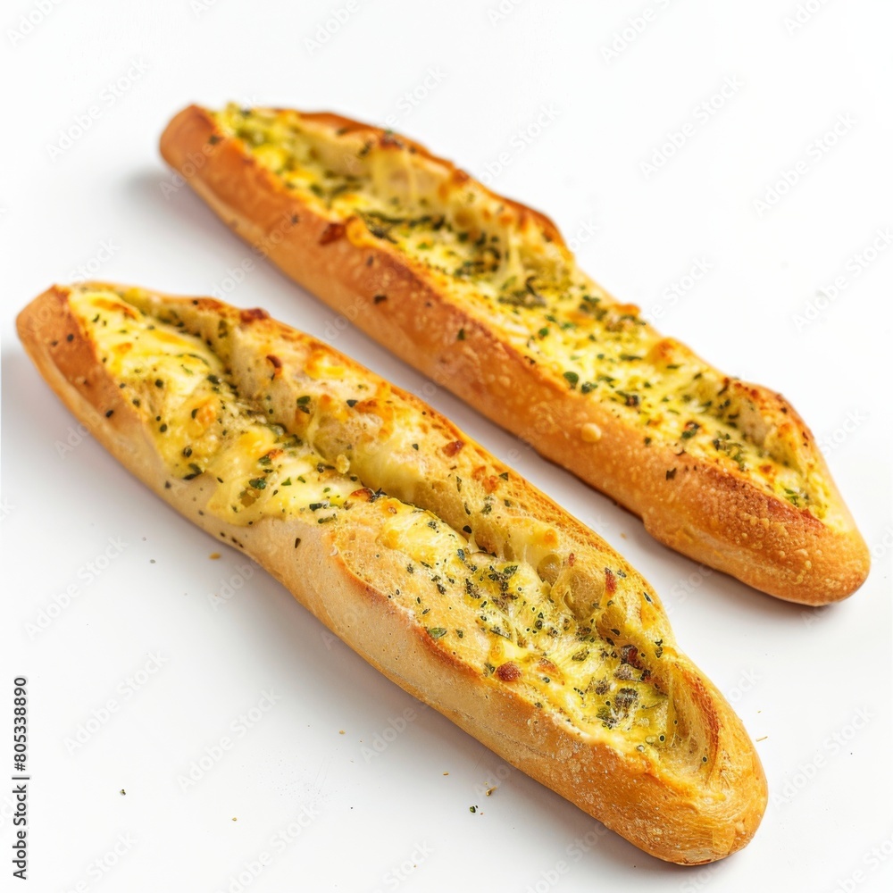 Bread slices topped with cheese and herbs Bread slices topped with cheese and herbs