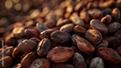 Cocoa beans. Theobroma cacao. Organic cocoa beans. Cocoa beans background.