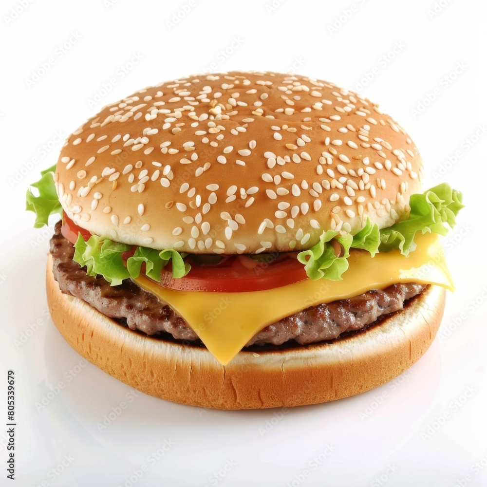 A delicious hamburger showcasing cheese and lettuce toppings