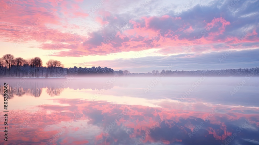 reflection pink sunrise clouds