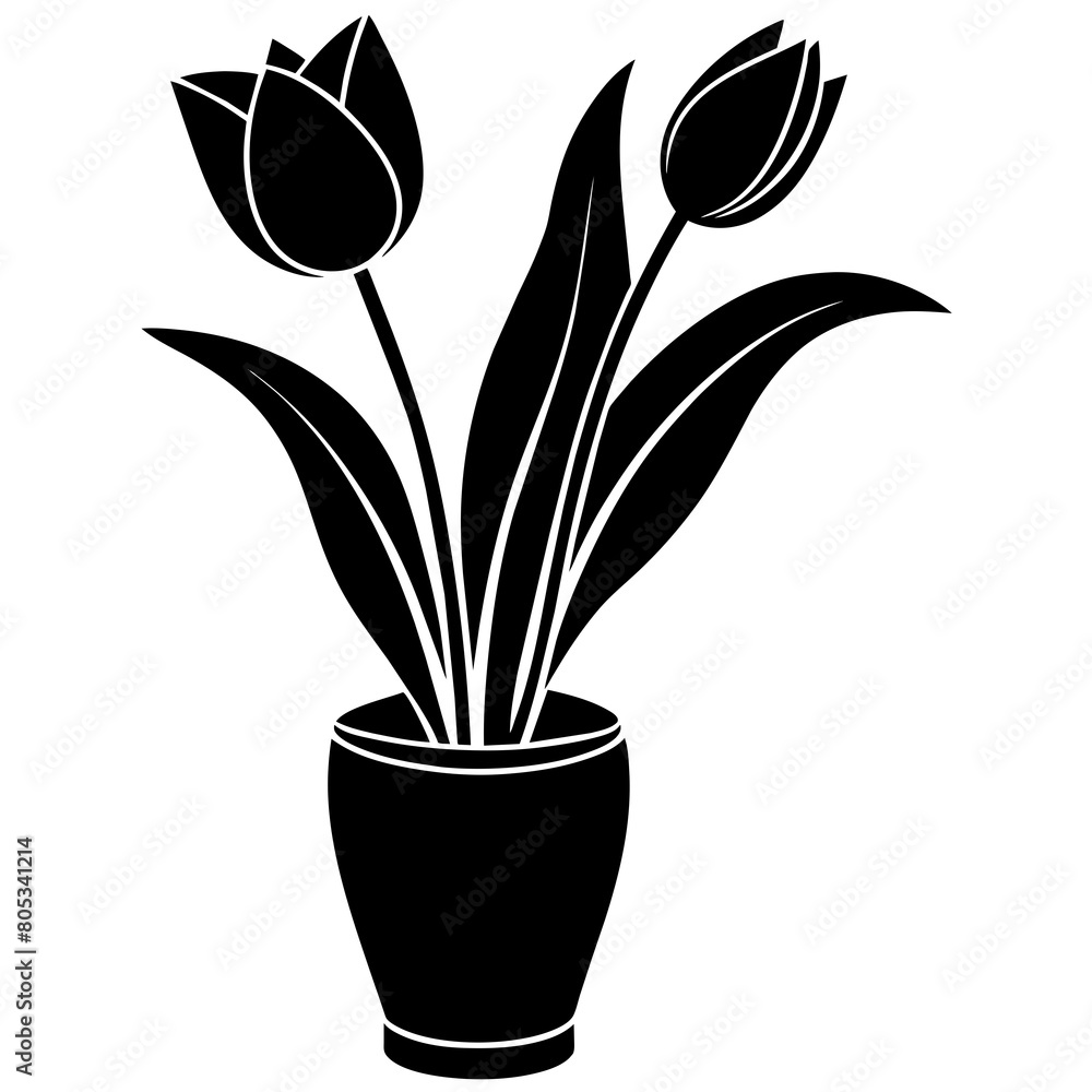 Set of Tulip flower on the vase vector silhouette Set of Tulip flower on the vase vector silhouette