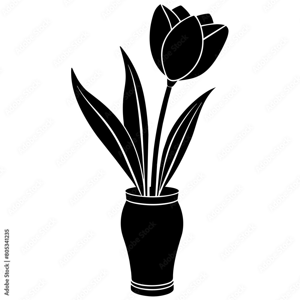 Set of Tulip flower on the vase vector silhouette Set of Tulip flower on the vase vector silhouette