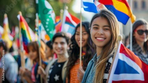 International Students with Flags Unity Concept