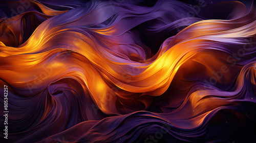 Beautiful Purple and Gold Color Wavy Brush Strokes on Backdrop