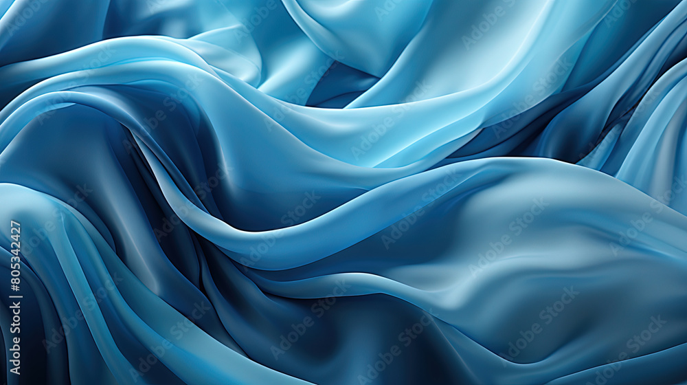 Obraz premium Heavenly Fluttering Blue Color Silk Fabric in Space With Delicate Folds on Focus on Foreground