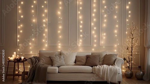 cozy living room christmas lights on wall photo