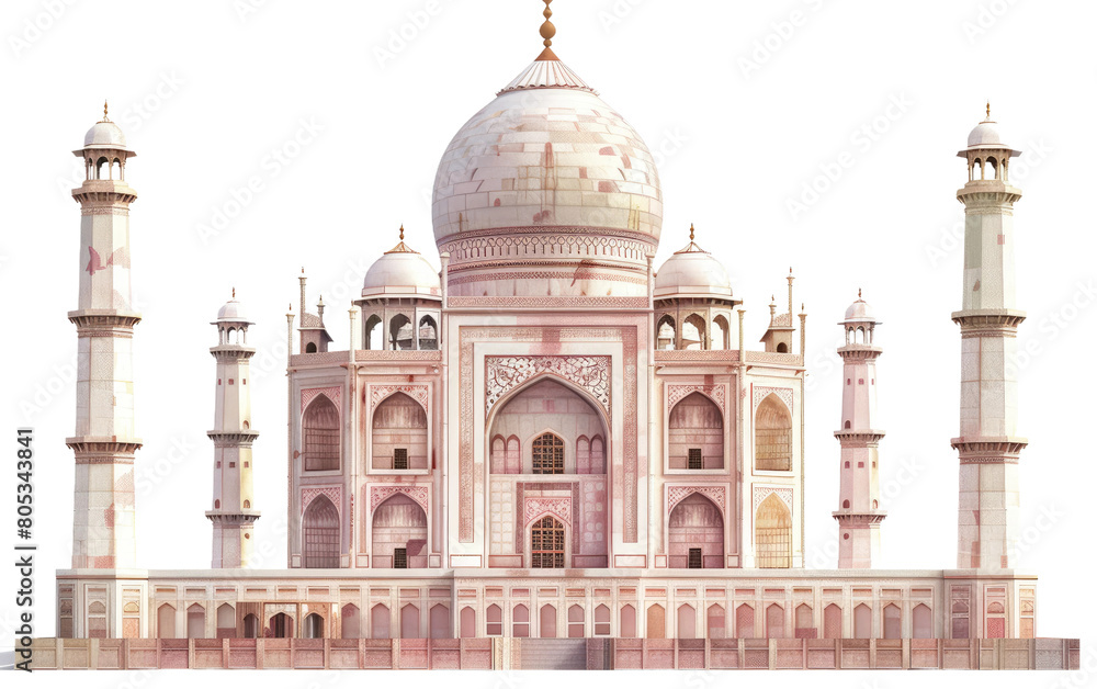 Majestic Taj Mahal in Agra isolated on Transparent background.