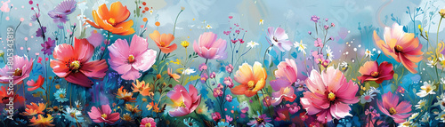 Create a watercolor mural featuring a lush floral garden bursting with vibrant colors