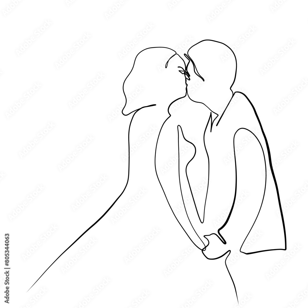Continuous drawing of lines. Line art of kissing lovers. Continuous line drawing. Continuous drawing of lines. Line art of kissing lovers. Continuous line drawing.