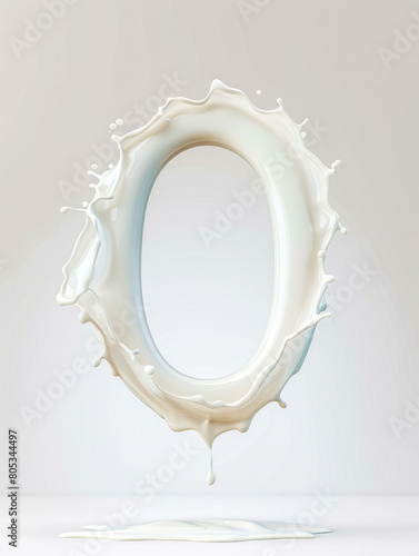3D digit 0 milk splashing on white background. 
