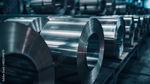 Large metal rolls sit side by side in a factory, waiting to be processed.