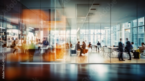 conversation blurred office interior with people