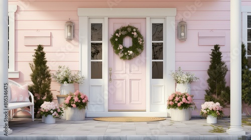 potted pink front door photo