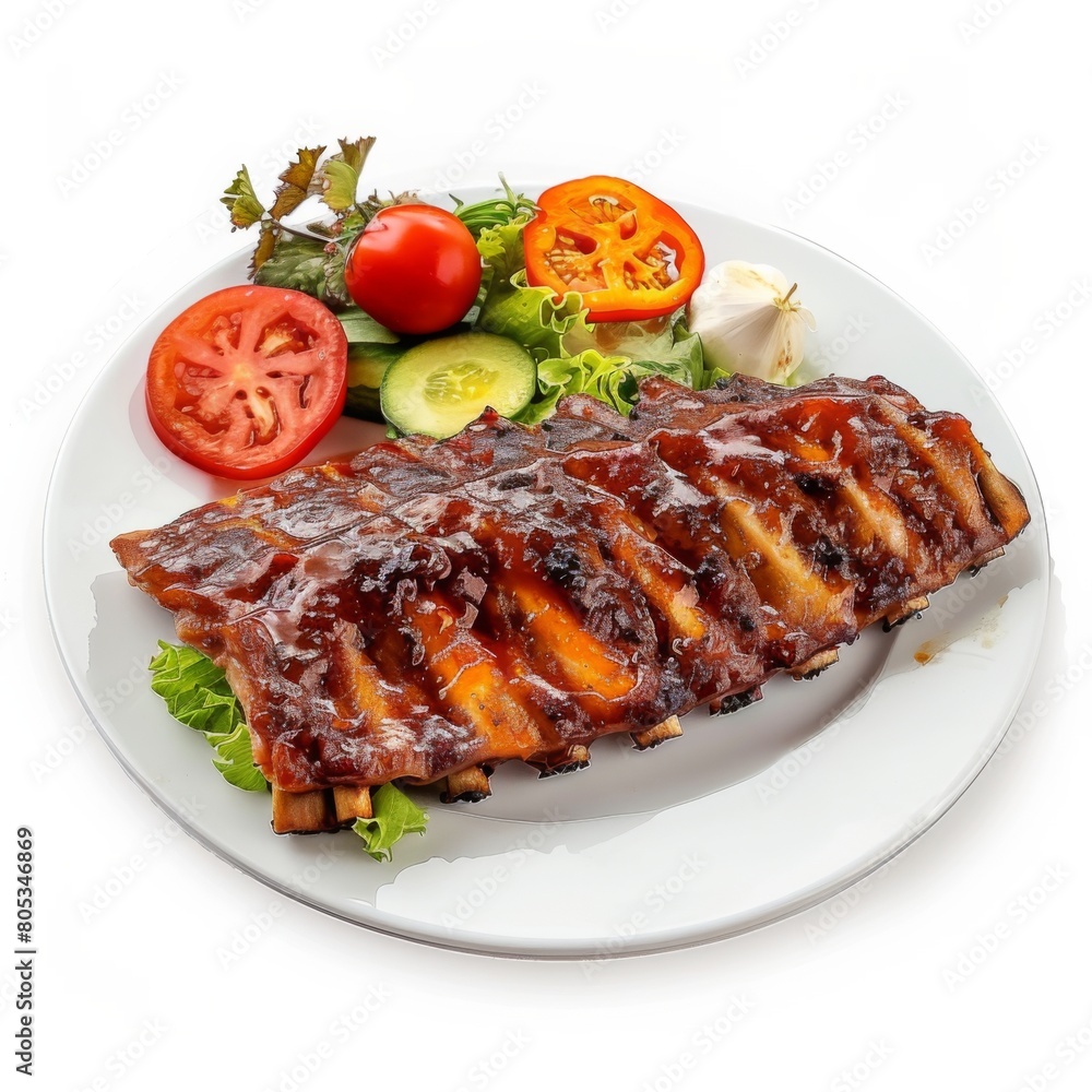 A white plate showcasing a delectable combination of meat and vegetables A white plate showcasing a delectable combination of meat and vegetables
