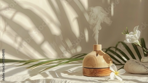 Mockup template, aroma diffuser on a natural background, organic fragrance, spa atmosphere © trimiati