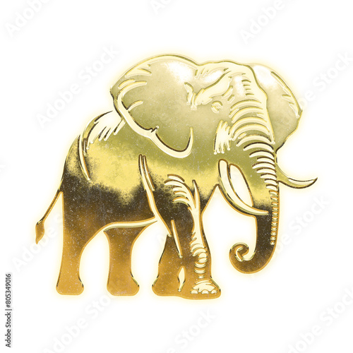 Very realistic golden elephant  alpha channel  transparent background