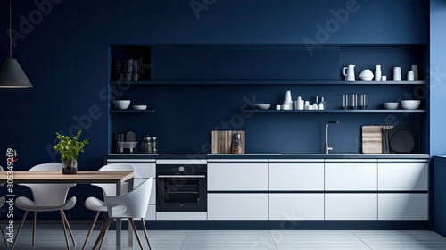 minimalist blurred navy blue interior