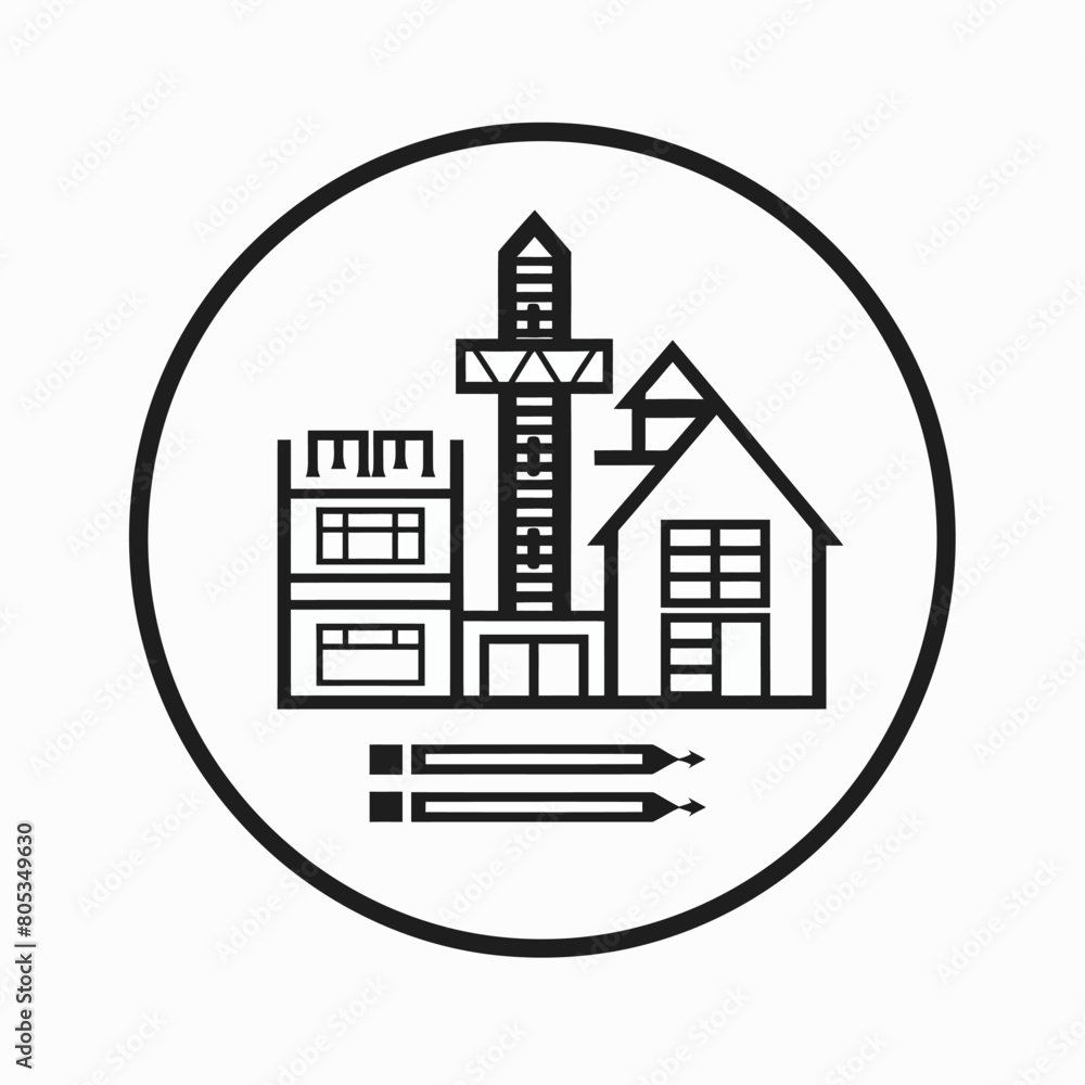 Architect icon UI design black round frame flat linear vector icon whte background Architect icon UI design black round frame flat linear vector icon whte background
