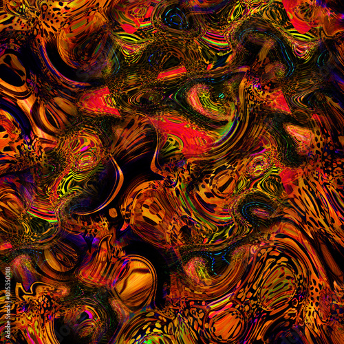 abstract Combination textile collage pattern of wave and lines colored leopard snake tiger textures