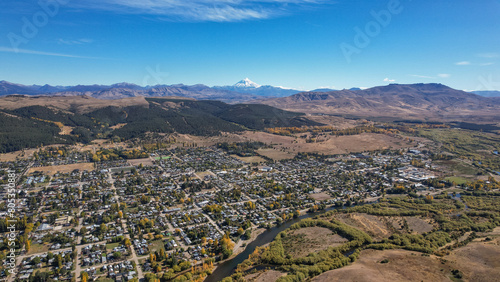 Aerial view of the City of "Junin de los Andes", Neuquen, Argentina.