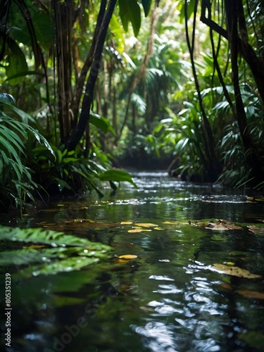 Jungle Enchantment  Step into a World of Wonder with Lush Wet Green Foliage Surrounding You in a Tropical Jungle  where Every Leaf Dances with Life and Renewal.