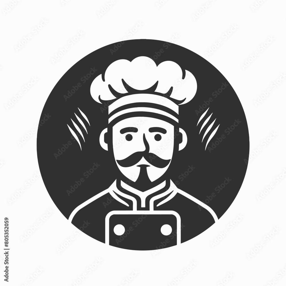 Chef icon UI design black round frame flat linear vector icon whte background Chef icon UI design black round frame flat linear vector icon whte background