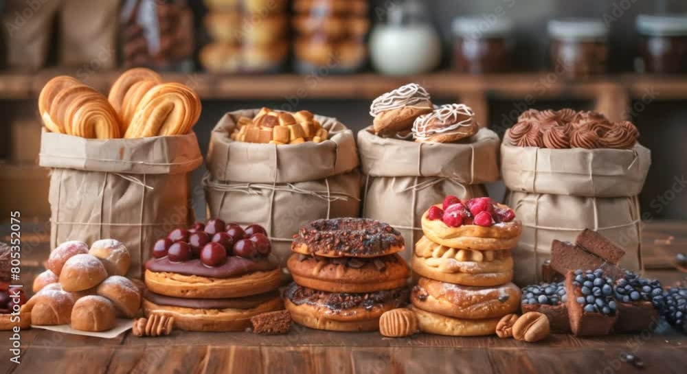 Small bakery packaging freshly baked goods for delivery, delicious and inviting Small bakery packaging freshly baked goods for delivery, delicious and inviting