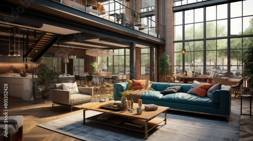 furnishings blurred loft apartment interior