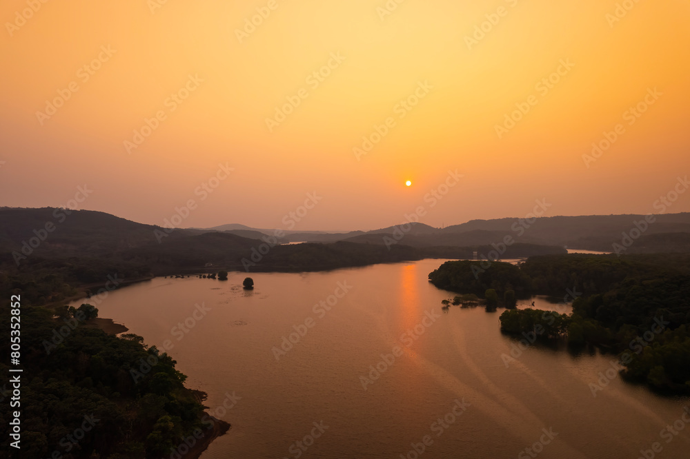 Sunset over the lake, Beautiful aerial sunset view from Kannur Kerala