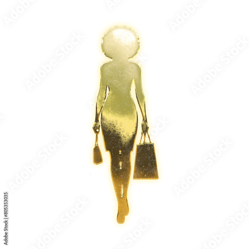 Very realistic golden woman, alpha channel, transparent background photo