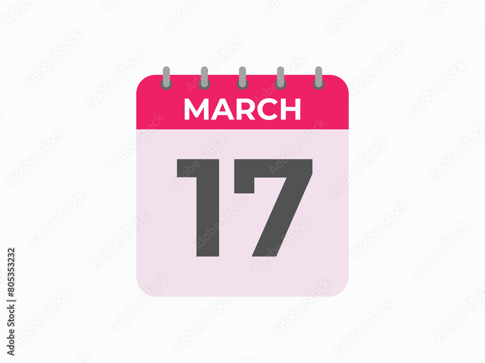 March 17 calendar reminder. 17 March daily calendar icon template. Calendar 17 March icon Design template. Vector illustration
March 17 calendar reminder. 17 March daily calendar icon template. Calendar 17 March icon Design template. Vector illustration