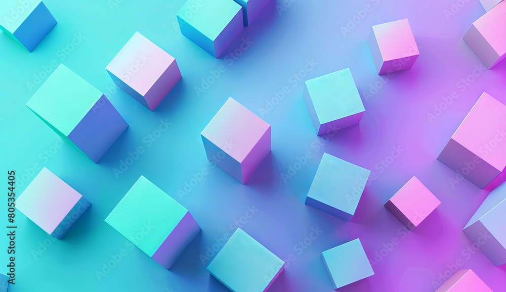 A playful arrangement of 3D blocks in pastel colors, carefully placed on a vibrant gradient background for a modern look