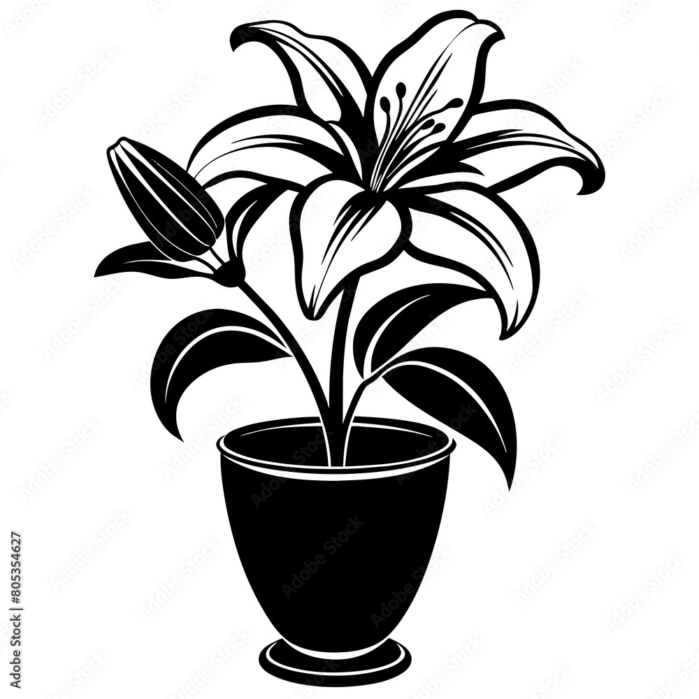 Set of flower on the vase vector silhouette Set of flower on the vase vector silhouette