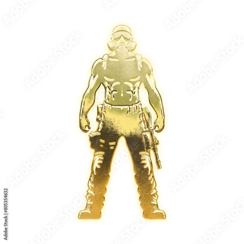 Very realistic golden man warrior, alpha channel, transparent background