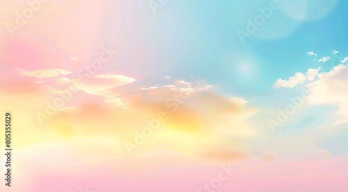 A tranquil and soft focus view of pastel-colored sky with hints of cotton candy clouds representing calmness and peacefulness