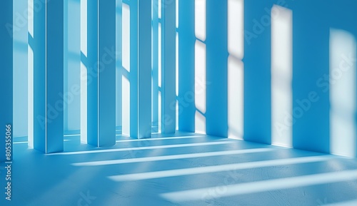 A minimalist image showing blue columns in a bright space evoking a sense of order and calmness