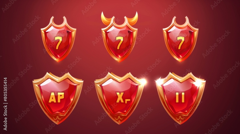 Modern cartoon icons of rank labels with rank, gold numbers of ...