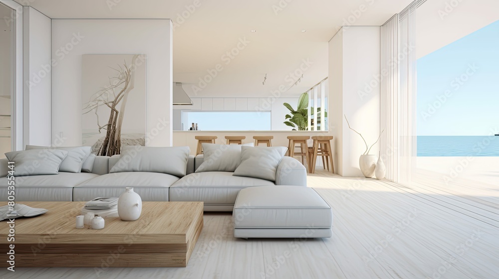 Fototapeta premium living blurred beach home interior