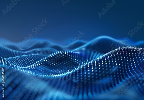 A highly detailed image of a blue digital wave, representing a futuristic or technological concept with depth