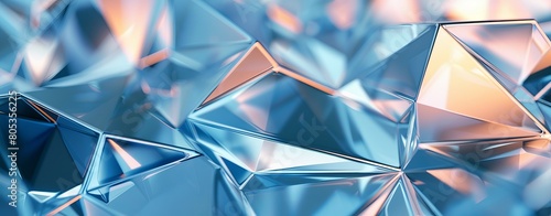 Shiny metallic geometric shapes in cool blue tones creating a visually captivating 3D pattern
